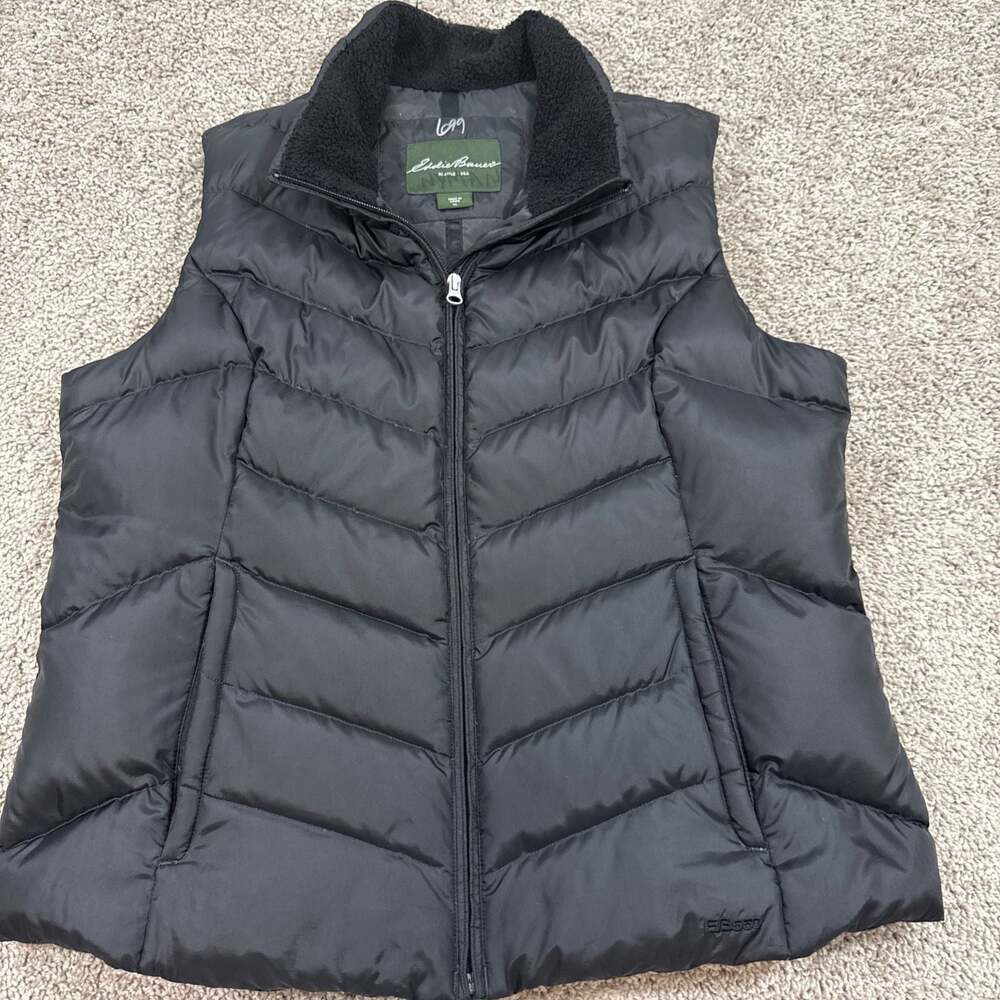 Eddie Bauer Women's XL EB550 Premium Goose Down Quilted Puffer Vest Black‎ EUC